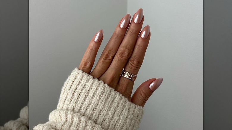 rounded chrome flesh-toned nails