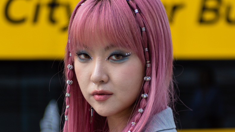 Long pink eyelash bangs