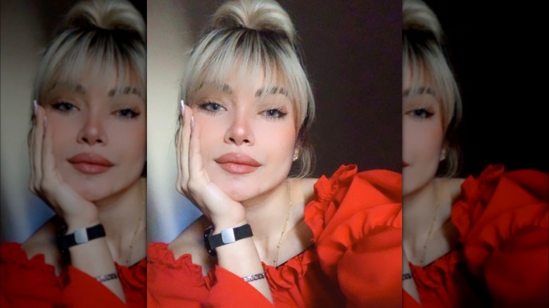 Blonde bangs and updo