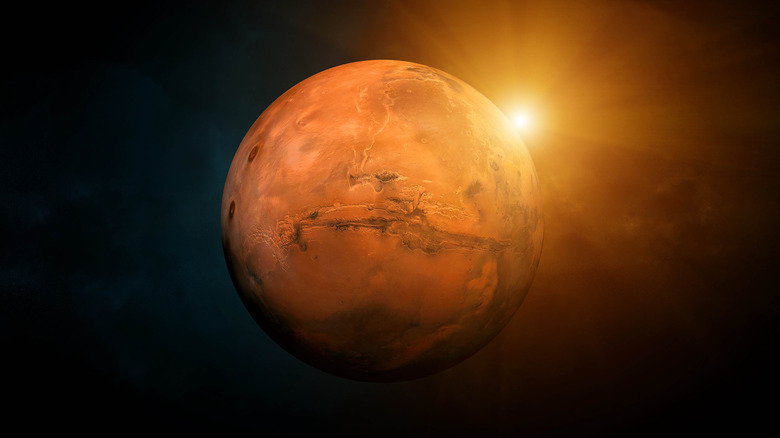 mars set against glowing backdrop 