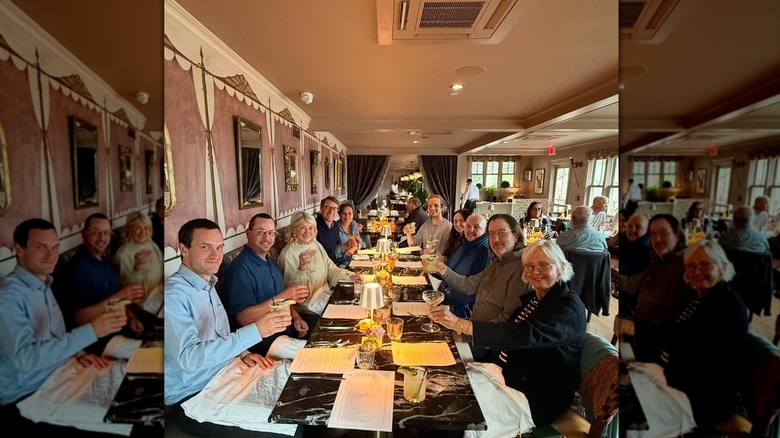 Martha Stewart sitting down to dinner with her staff