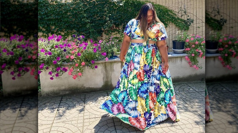 Woman in colorful matching set