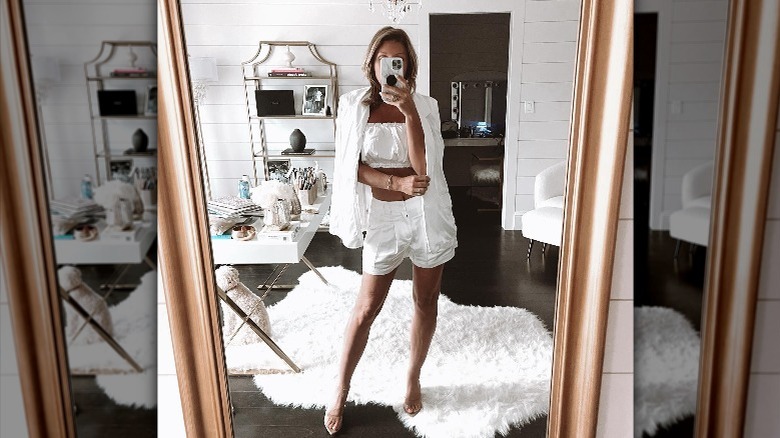 Woman in white matching set