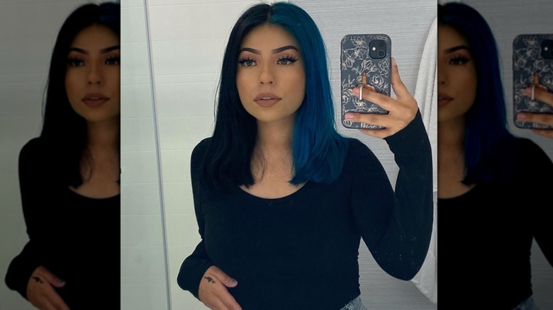 Woman with blue hair