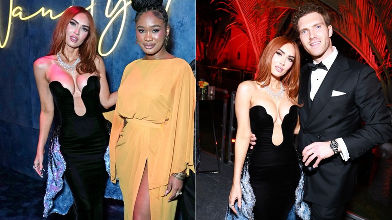 Megan Fox in black peplum dress