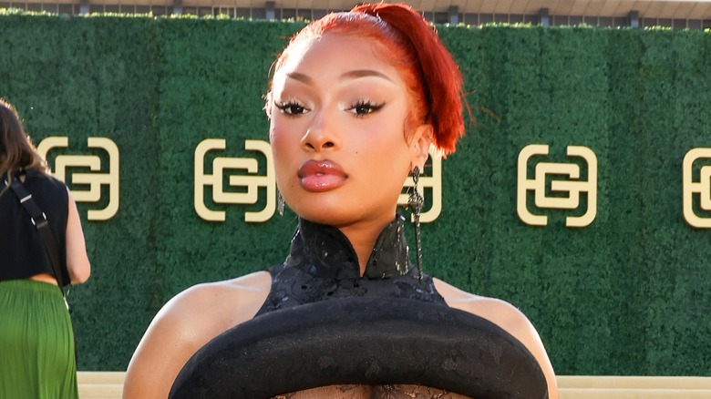 Megan Thee Stallion wearing a structurally daring dress at the Gold House Gala