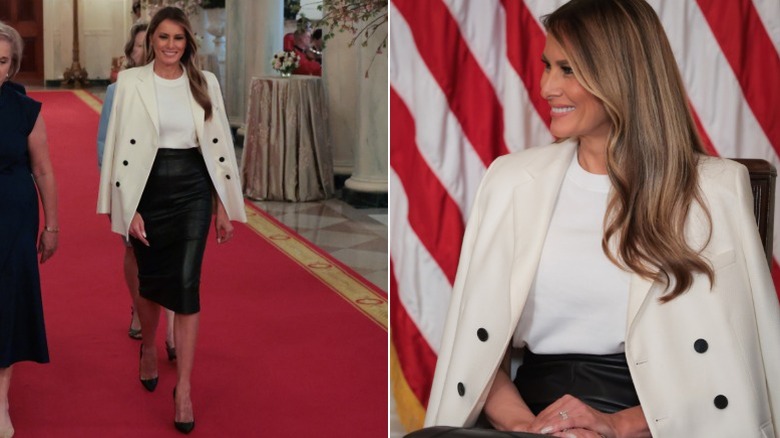 Melania Trump in black and white for a stamp reveal