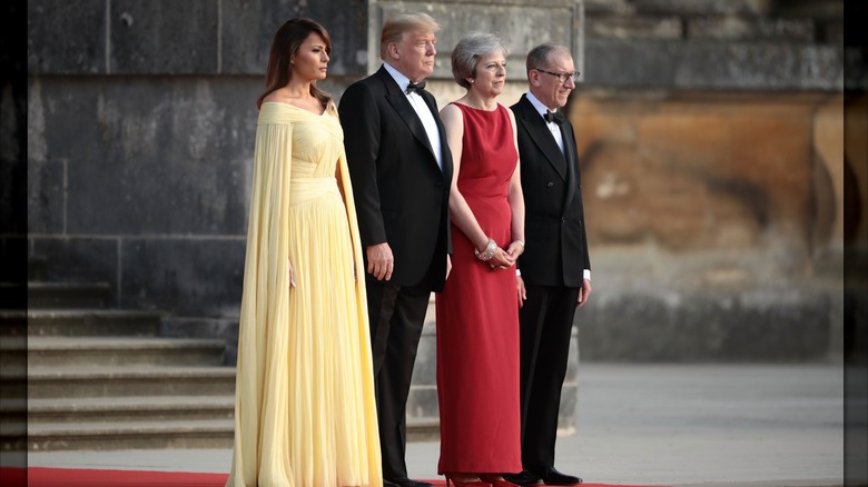 Melania and Donald Trump with Britain's Prime Minister in 2018