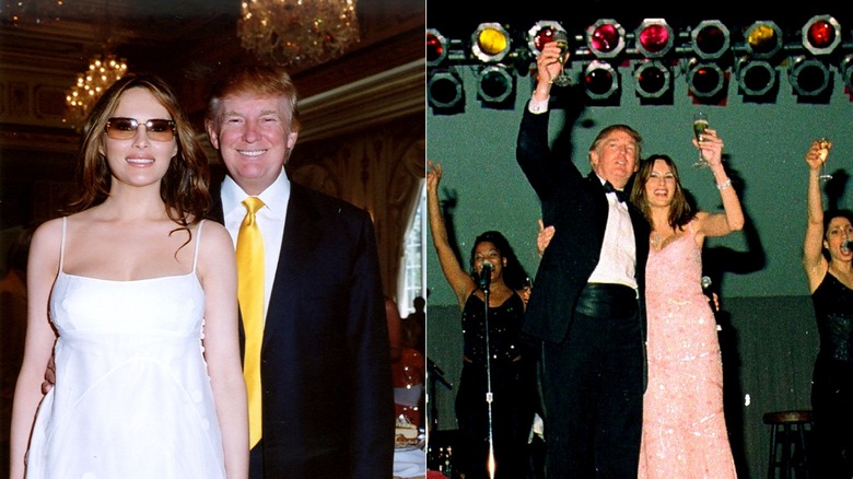 Side-by-side images of Donald and Melania Trump at Mar-a-Lago