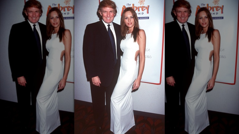 Donald Trump and Melania Trump pose at the movie premiere for "Star Wars: The Phantom Menace"