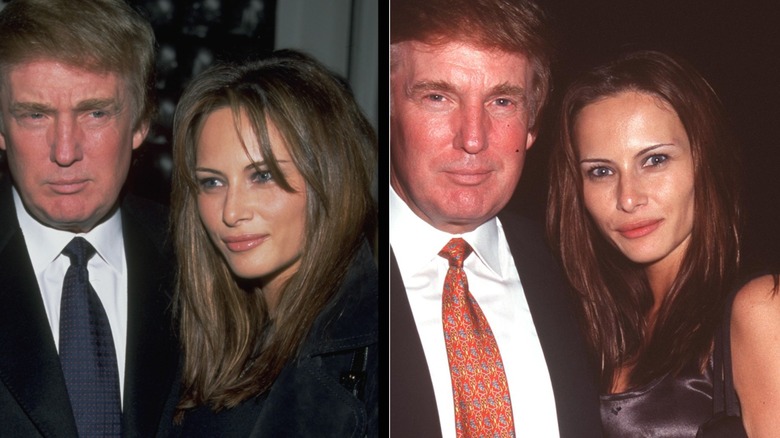 L: Melania Trump in 1999 with Donald Trump, with brown hair. R: Melania and Donald Trump, with dark-brown hair