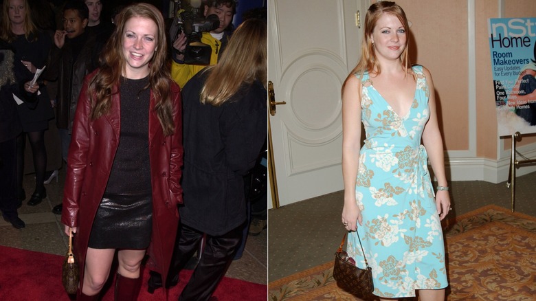 Melissa Joan Hart posing in 2001 and 2003