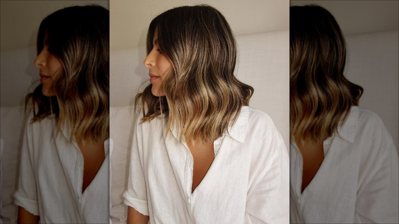 woman with subtle honey highlights