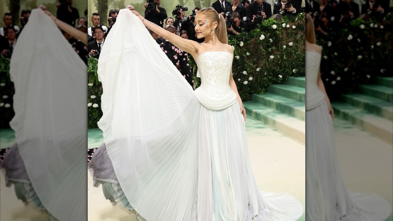 Ariana Grande shows off her long skirt at the 2024 Met Gala