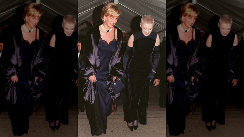 Princess Diana walks with friend Liz Tiberis at the 1996 Met Gala