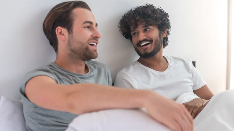 couple talking in bed