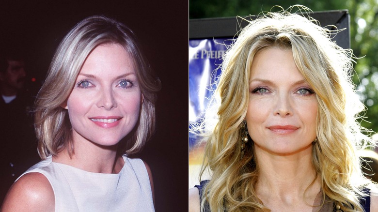 Side-by-side images of Michelle Pfeiffer with a bob and long waves