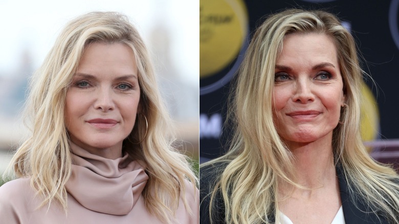 Side-by-side images of Michelle Pfeiffer with light blond hair