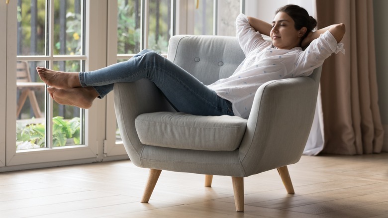 Woman takes break in chair