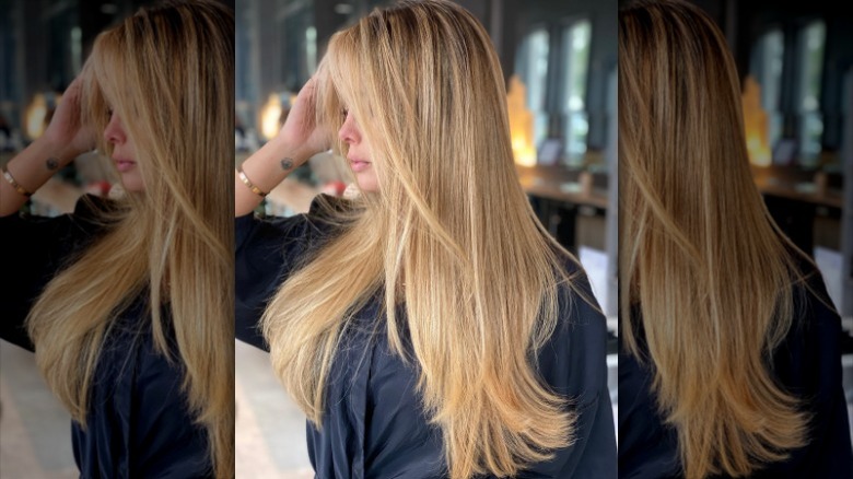 woman with blonde highlighted hair