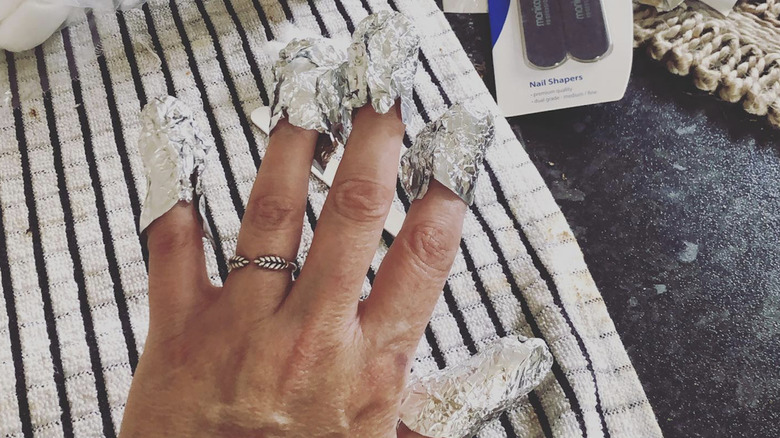 Acetone and foil nail polish remover