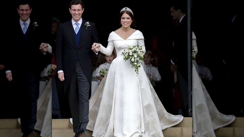 Princess Eugenie and Jack Brooksbank stand together at their wedding at St George's Chapel in Windsor Castle.