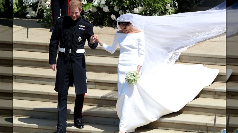 Prince Harry and Meghan Markle leaving their wedding ceremony at Windsor Castle.