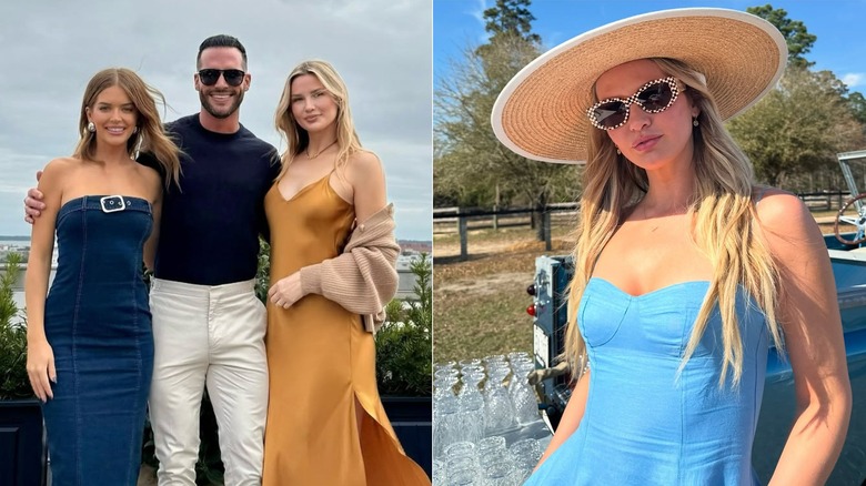 Molly O'Connell posing with her Southern Charm castmates and Molly O'Connell in a blue dress