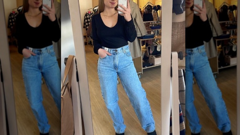 Model in dad jeans, minimalist
