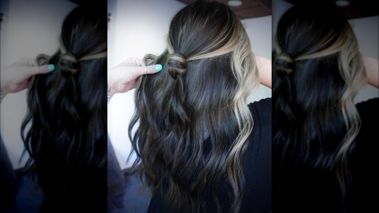 Blond money piece dark brown hair