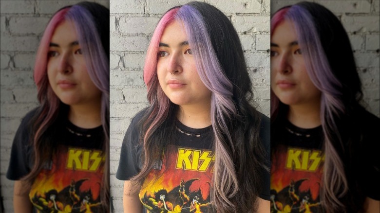 Pastel money piece dark brown hair