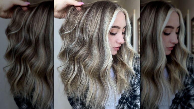 Platinum money piece on blond hair