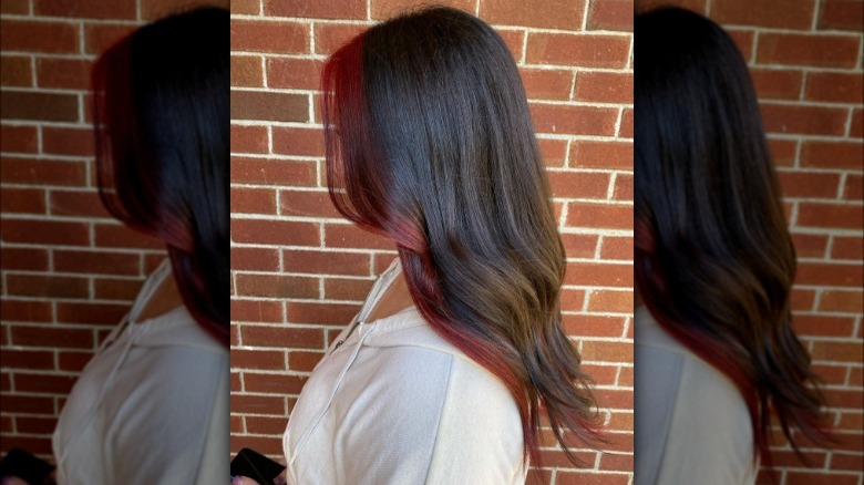 Red money piece dark brown hair