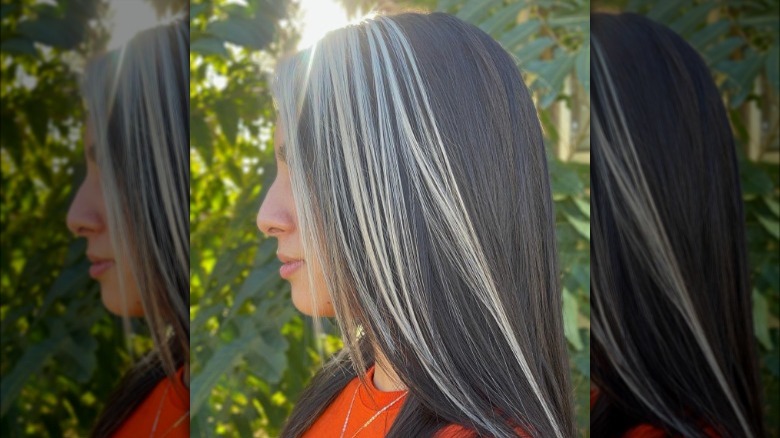 White money piece dark brown hair