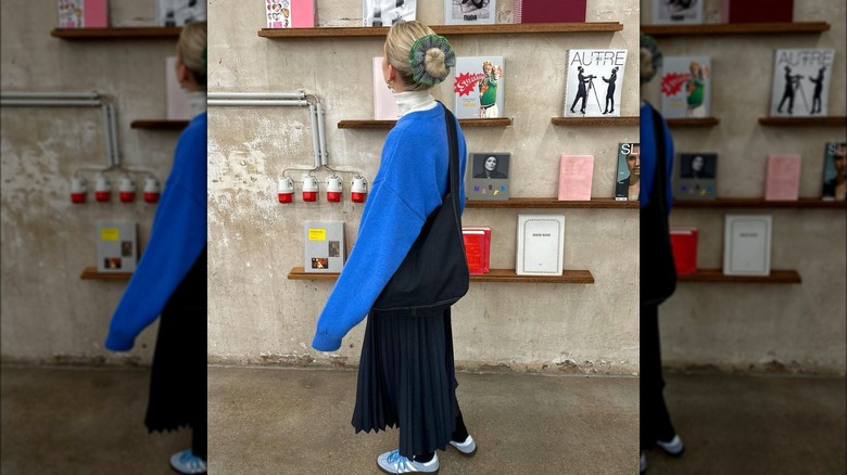 Black outfit with pops of blue