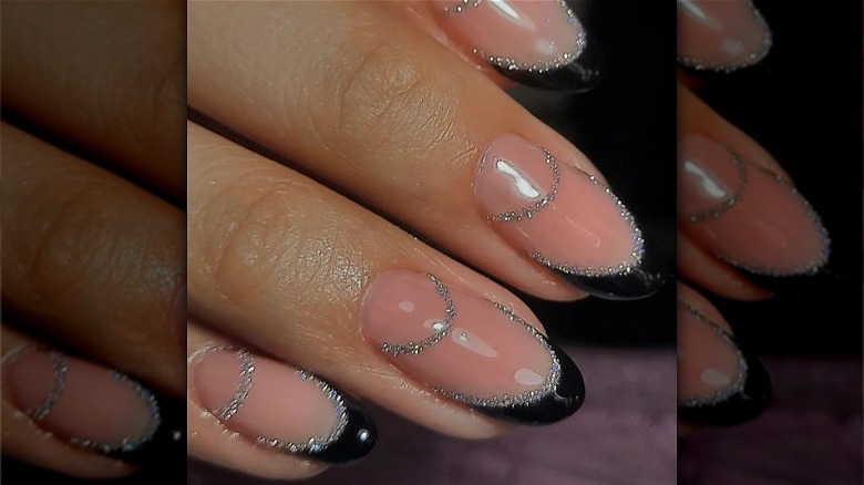 black and silver nails