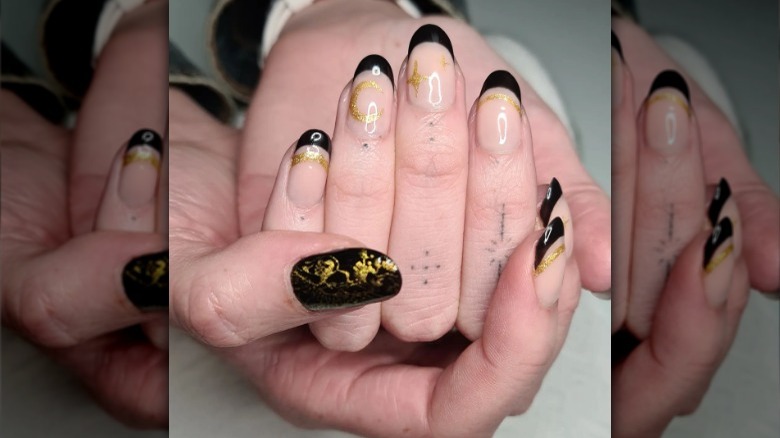 Black and gold nails