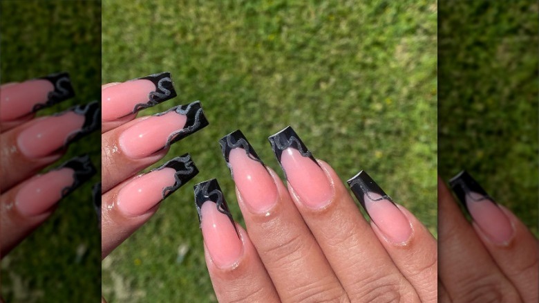 French moon nails with squiggles