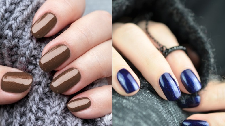 Brown nail polish and navy nail polish