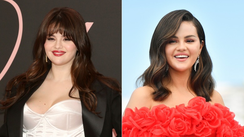 Selena Gomez with wavy brunette bangs