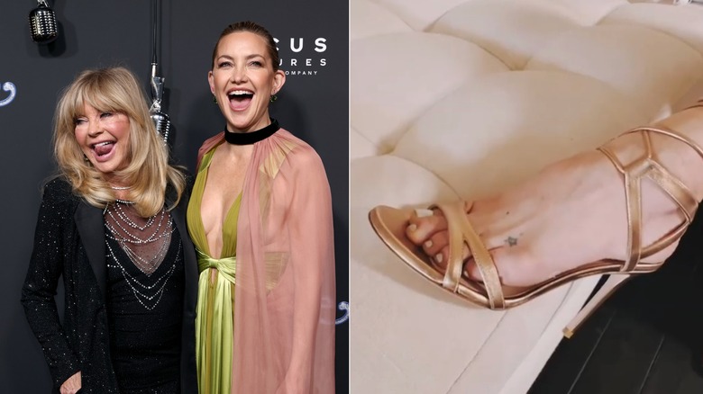Goldie Hawn and Kate Hudson attend the "Song Sung Blue" New York Premiere at AMC Lincoln Square Theater on December 11, 2025 & kate hudson foot tattoo