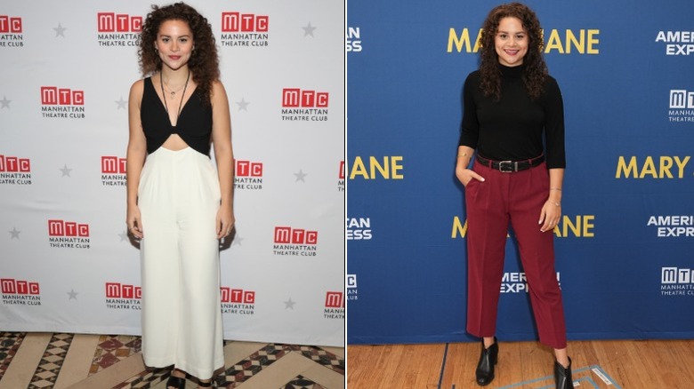Lily Santiago posing at theater events in stylish clothing