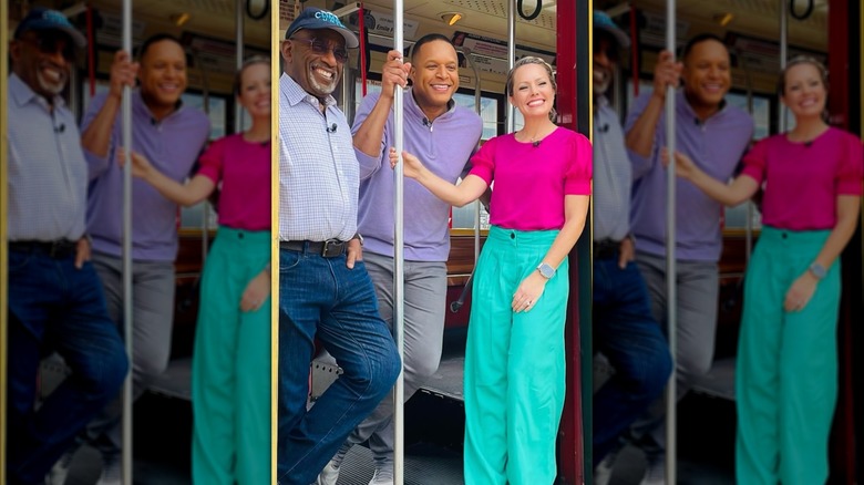 Al Roker, Craig Melvin, and Dylan Dreyer walk on a trolley in New Orleans