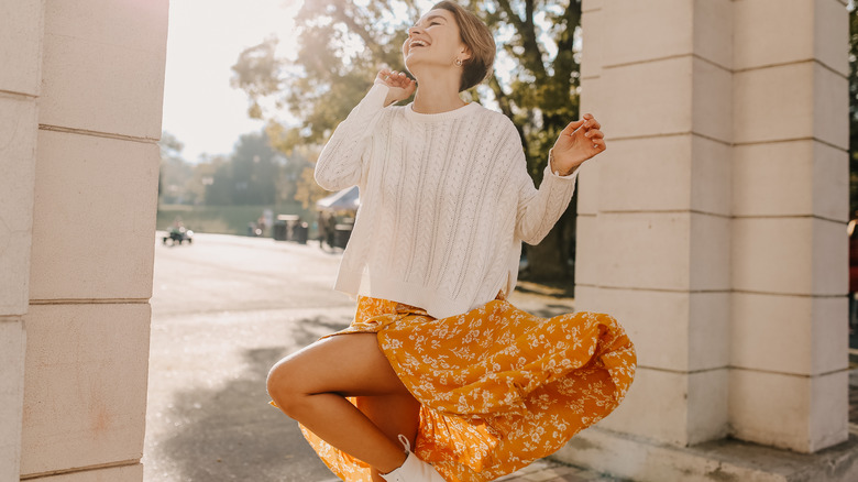 Woman in oversized sweater