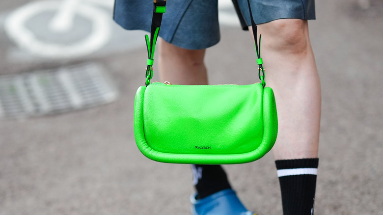 neon green shoulder bag