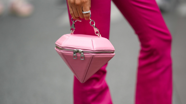 Diamond-shaped neon pink bag