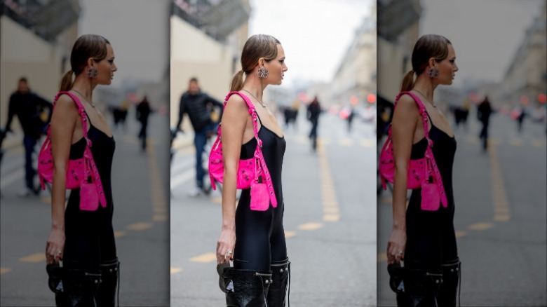 neon pink shoulder bag