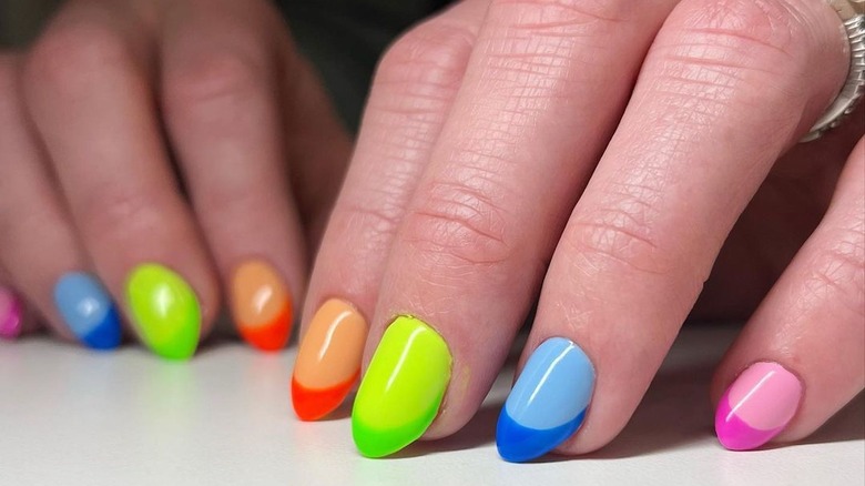 colorful neon French manicure