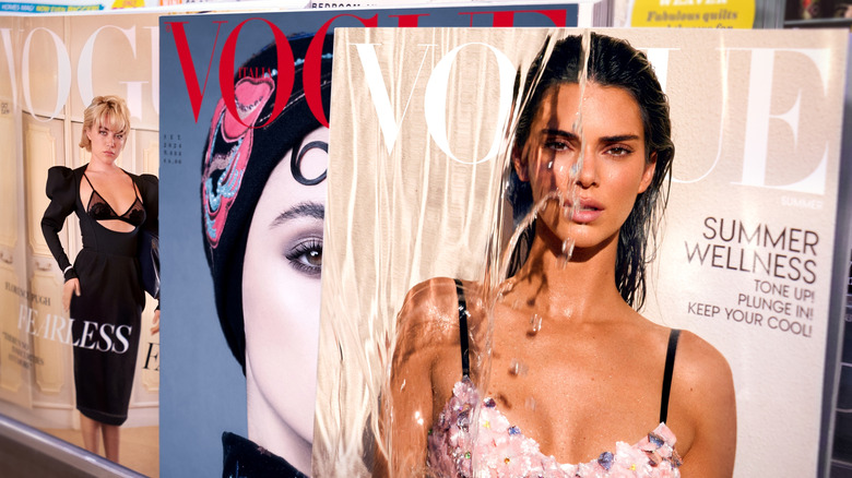 A stack of three Vogue magazines
