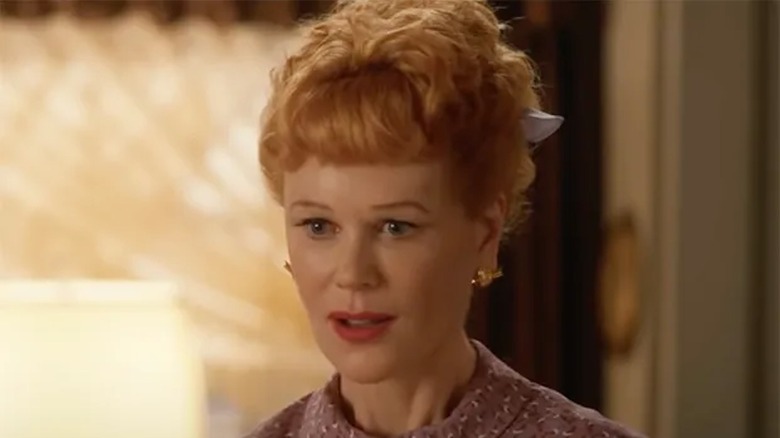 Nicole kidman wearing an orange wig to play Lucille Ball in "Being the Ricardos"